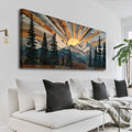 Boho Rustic Farmhouse Mountain Wall Art Sunrise Pine Tree Forest Nature Scenery Paintings Pictures Wall Decor Wood Texture Landscape Canvas Prints Artwork for Living Room Bedroom Home Office 28' x 58'