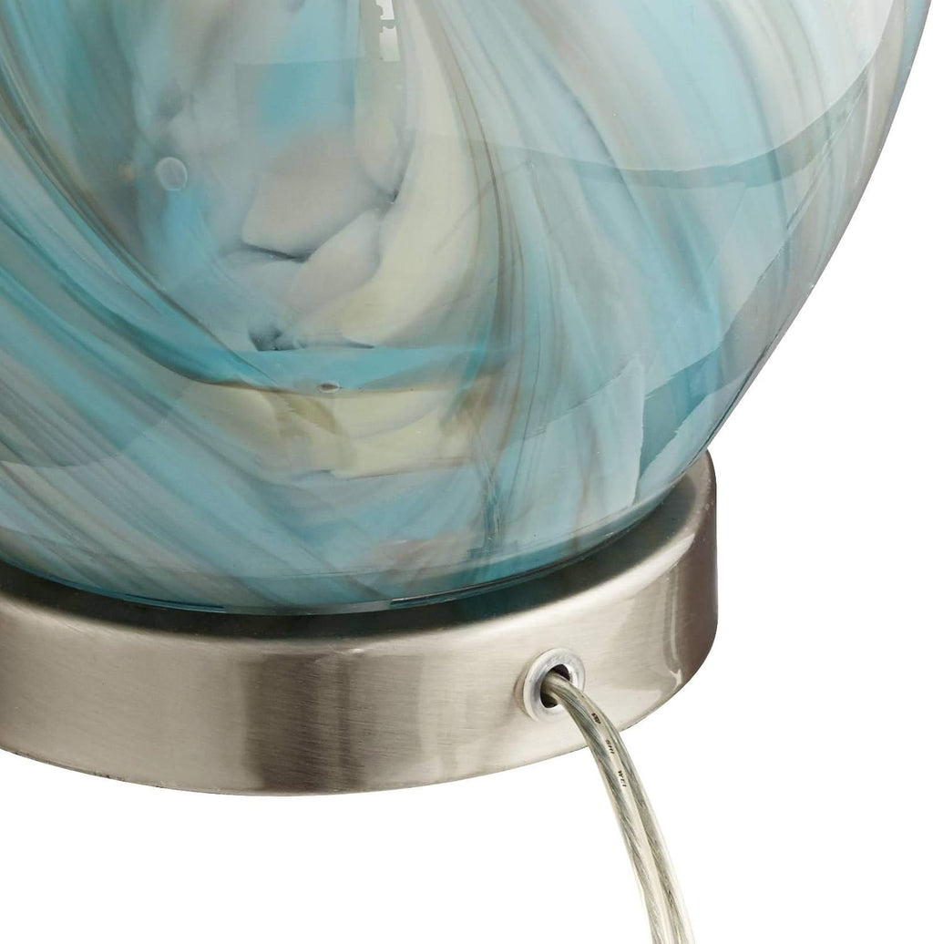 360 Lighting Cirrus Modern Style Accent Table Lamp 22' High Blue Gray Glazed Art Glass Off White Drum Shade Decor for Living Room Bedroom House Bedside Nightstand Home Office (Color May Vary)