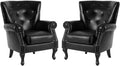 MOJAY PU Leather Accent Chair Set of 2, Modern Armchair Living Room Chair, Upholstered Club Chair with Rivet Trim, Mid-Century Sofa Chair with Sturdy Wood Legs for Bedroom (Black)