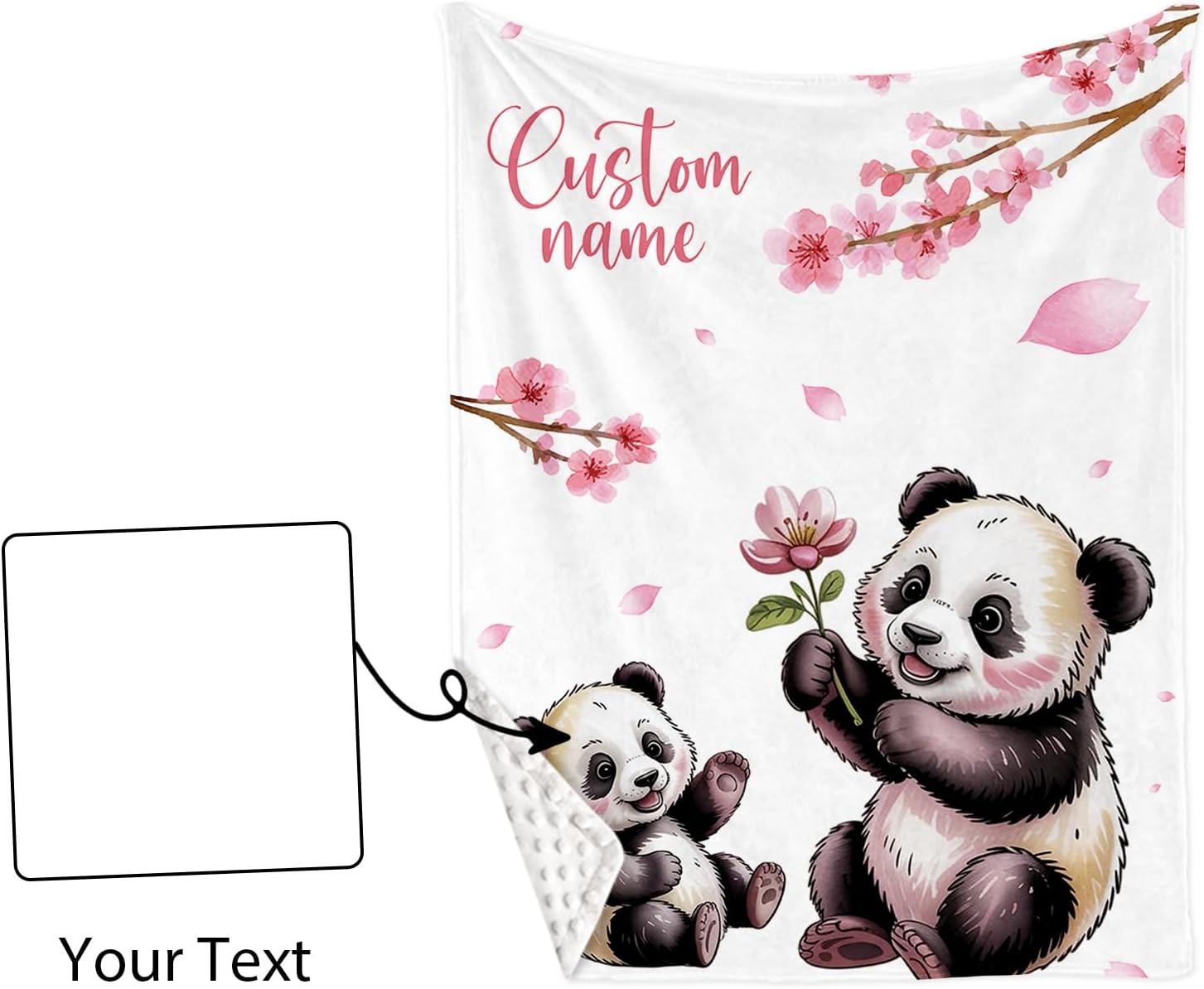Personalized Crib Bedding Set for Baby Girls, Custom Name Baby Crib Sets 5-Pcs Include Toddler Double Layer Blanket Fitted Sheet Changing Pad Cover Rug Wall Art Set, Pink Panda Pattern Nursery Décor