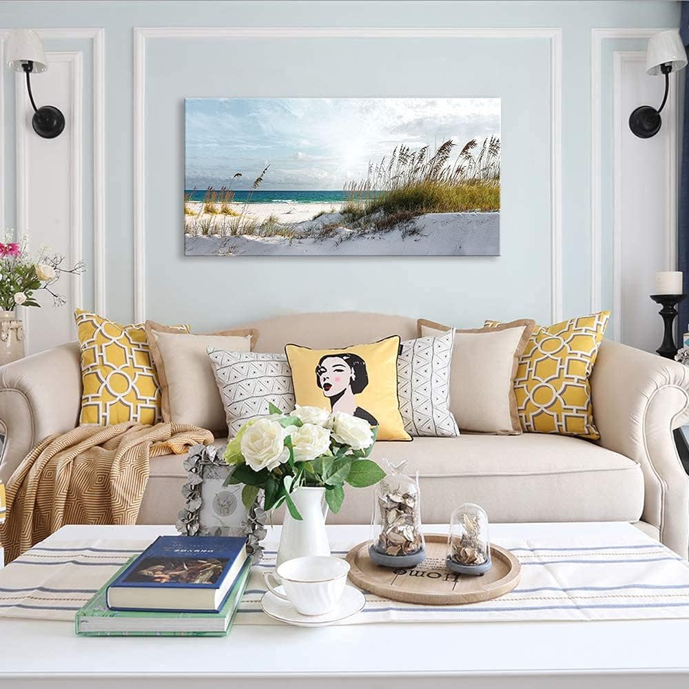 Beach Ocean Decor Wall Art Pictures for Bedroom Living Room Office Beach Wall Decor Ocean Decorations Framed Bathroom Paintings Canvas Wall Art Sunshine Sea Waves Artwork 30'X60'…