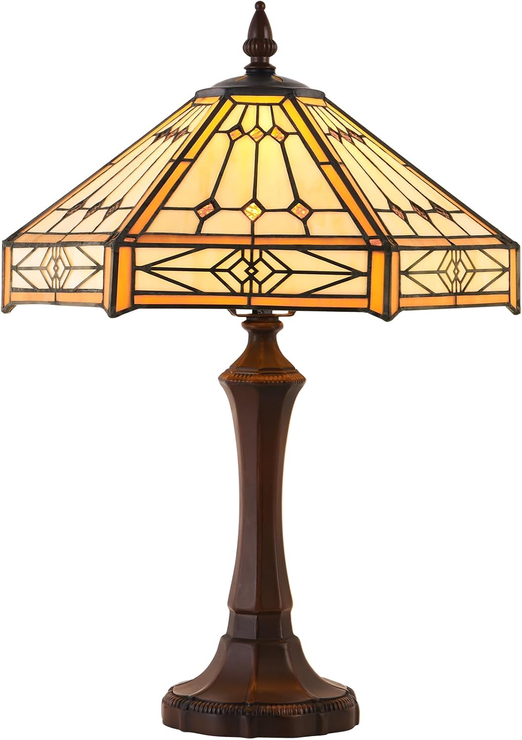 Capulina Tiffany Lamp Stained Glass Table Lamp 13x13x20 Inches Cream Hexagon Tiffany Style Desk Reading Lamp Decor for Home Office Bedroom Living Room