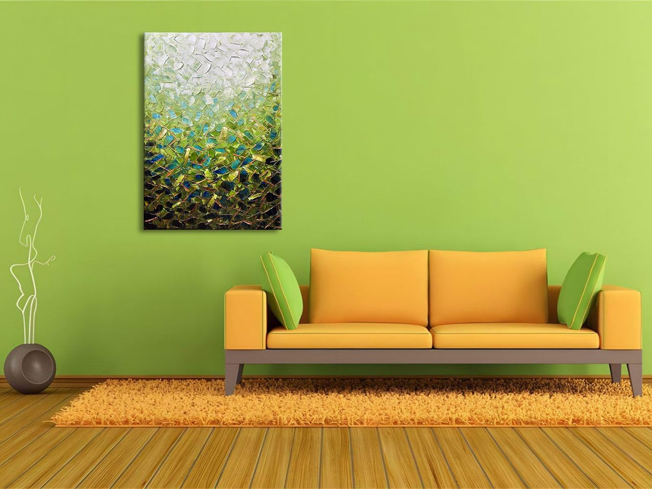 zoinart Textured Green Oil Painting on Canvas, Abstract Paintings Green Wall Art, Modern Wall Painting for Living Room Decor