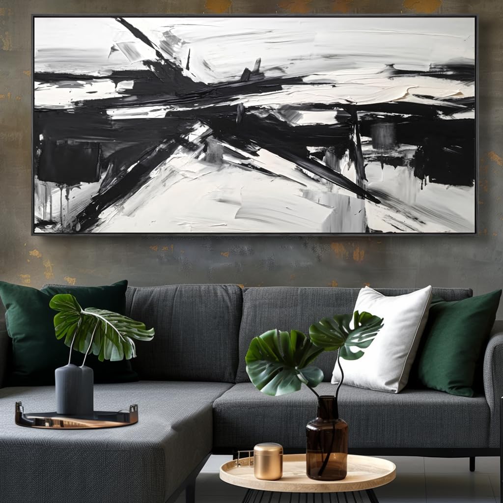 Wall Art Abstract Canvas Painting Black and White Modern Artwork for Living Room Bedroom Dining Room Home Office Decor 30'x60' with Framed