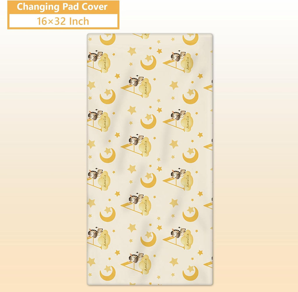 Terwex Personalized Baby Crib Bedding Set, 5 Pcs Custom Name Nursery Bedding Set, Yellow Zebra Baby Bedding Set for Girls Boys, Double Layer Crib Sets, Customized Gifts for Toddler Infant New Parents