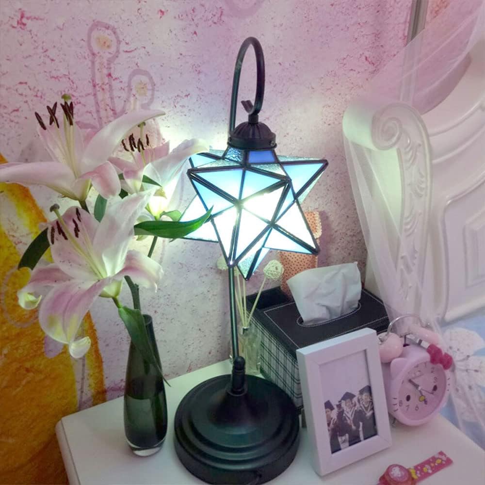 Glass Table Lamp Creative Star Table Light Modern Indoor Desk Light with Plug Bedroom Living Room Hotel Office Table Lamp Bedside Lights Black Metal Base