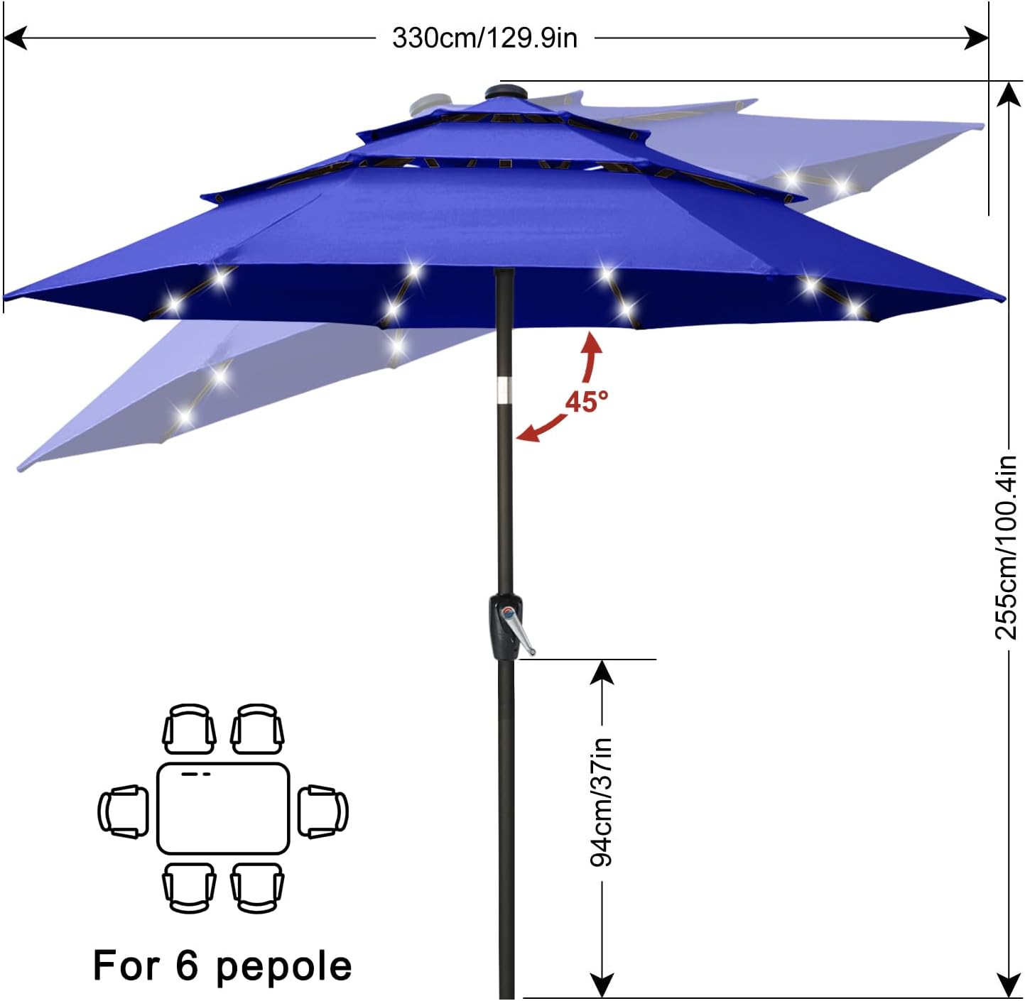 ABCCANOPY 3-Tiers 11FT Solar Patio Umbrella, Outdoor Umbrella with 32 LED Lights for for Deck, Pool, Garden, Backyard (Blue)