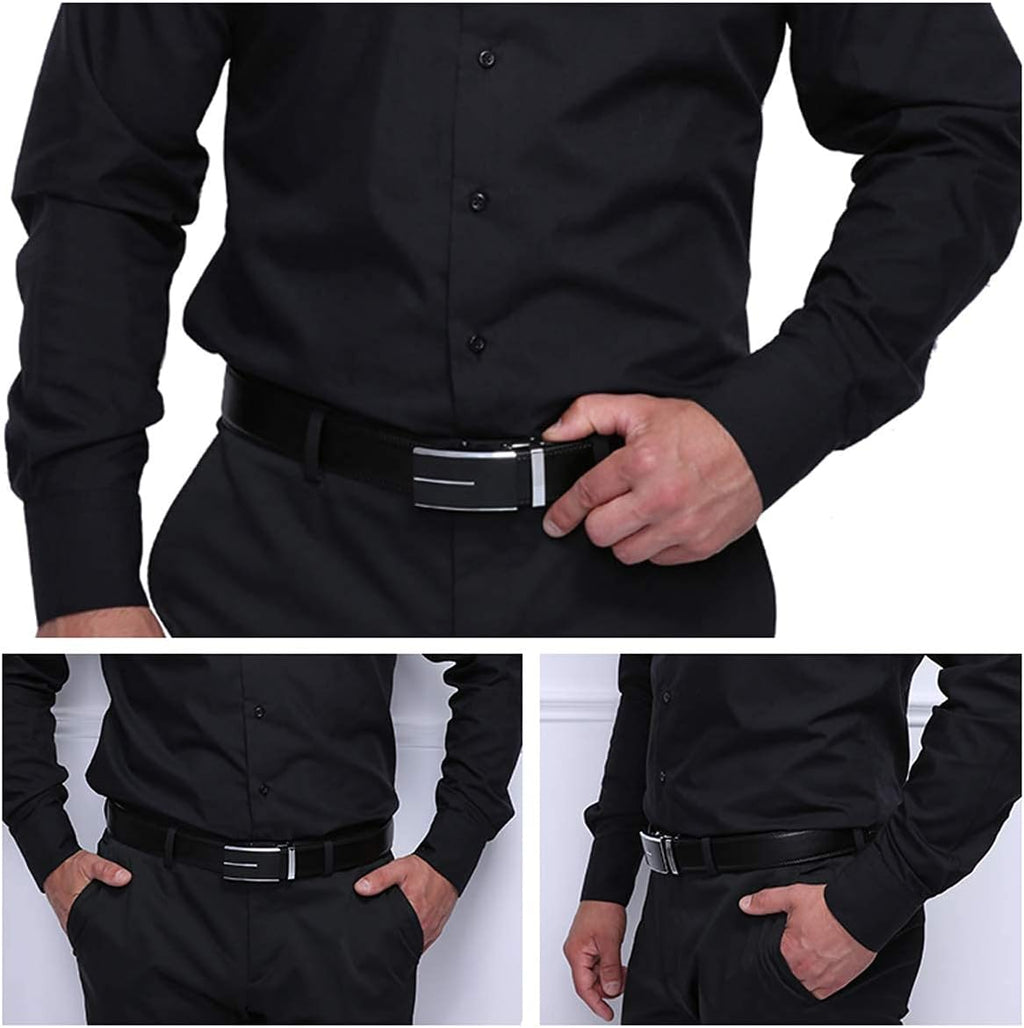 Micro-Adjust Slide Ratchet Genuine Leather Belt Men Dress Pants Shirt Executive Gift.