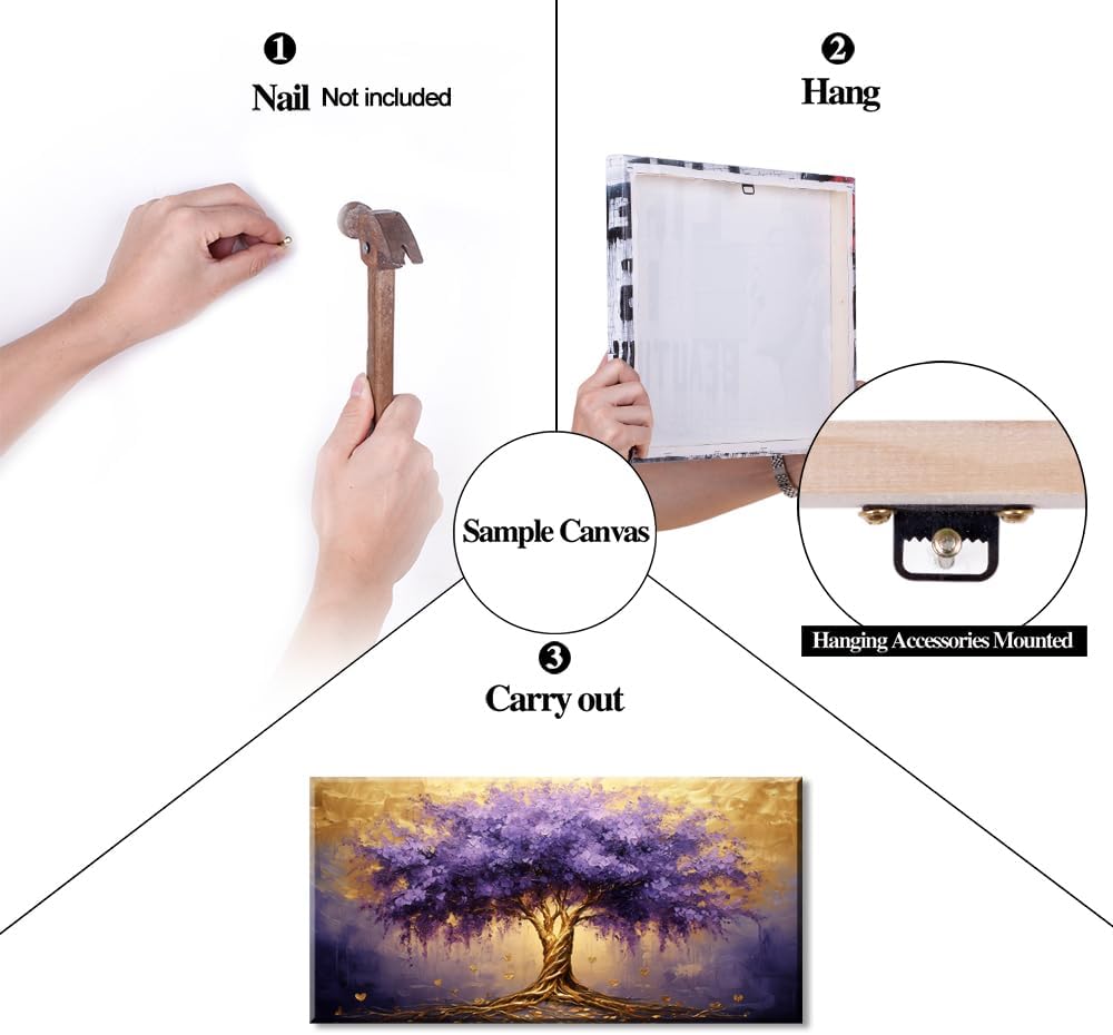 Calming Tree of Life Wall Art for Living Room Office Purple Brown Canvas Painting Prints Large Nature Plant Artwork Home Family Bedroom Decor (28x58 Inches)