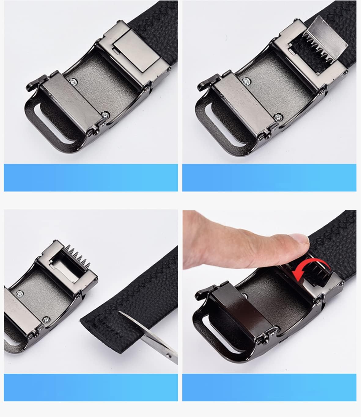 1.38' Luxury Genuine Leather Men's Dress Belt Wolf-Head Buckle Automatic Ratchet Reversible Gift Box