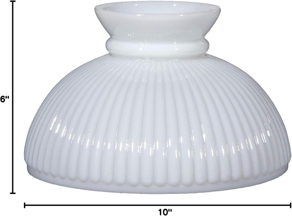 B&P Lamp® 10' Opal White Glass Ribbed Student Lamp Shade with Plain Top