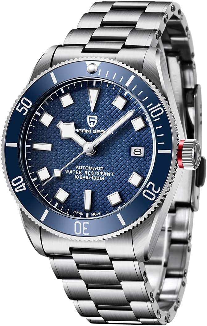 HaiQin Pagani Design 1671 V2 Classic Men's Automatic Watches Japanese NH35A Self-Winding Movement 100M Waterproof Mechanical Watch, Stainless Steel Aluminum Bezel Fashion Business Luminous Watch Date
