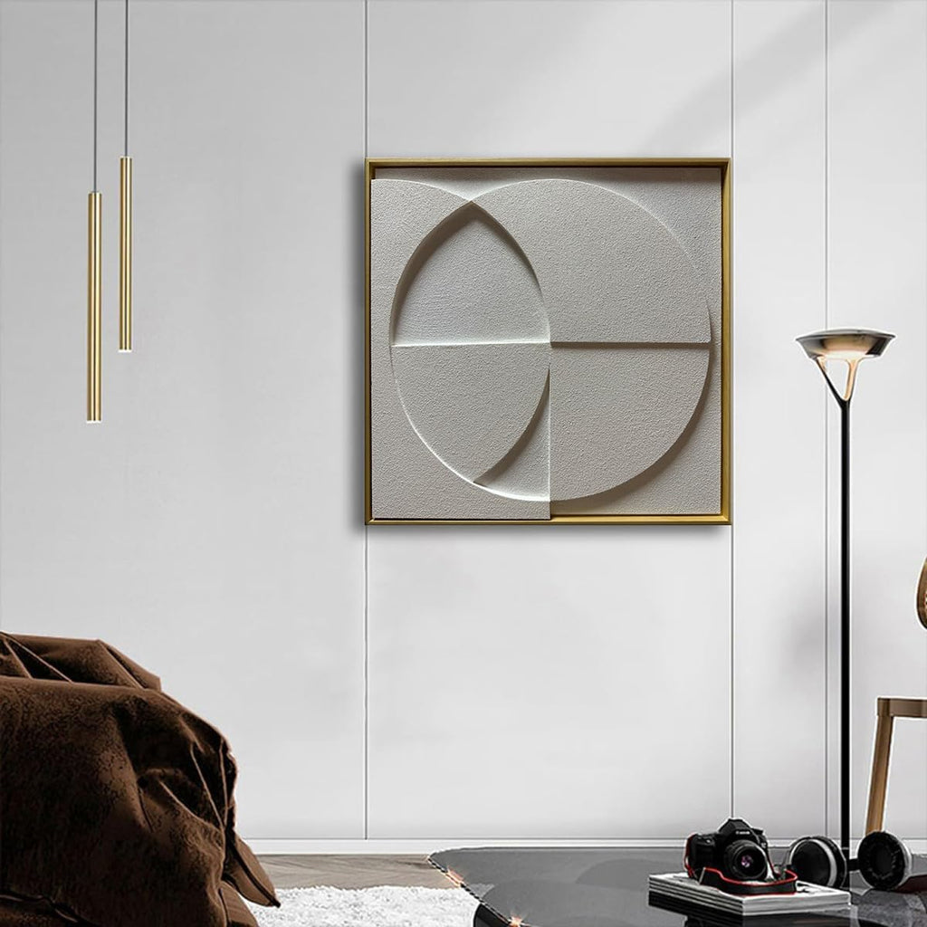 Slyart White Texture Wall Art, Handmade Abstract 3D Minimalist Plaster Paintings, Wabi-Sabi Wall Art 24x24 Inch Wall Decor