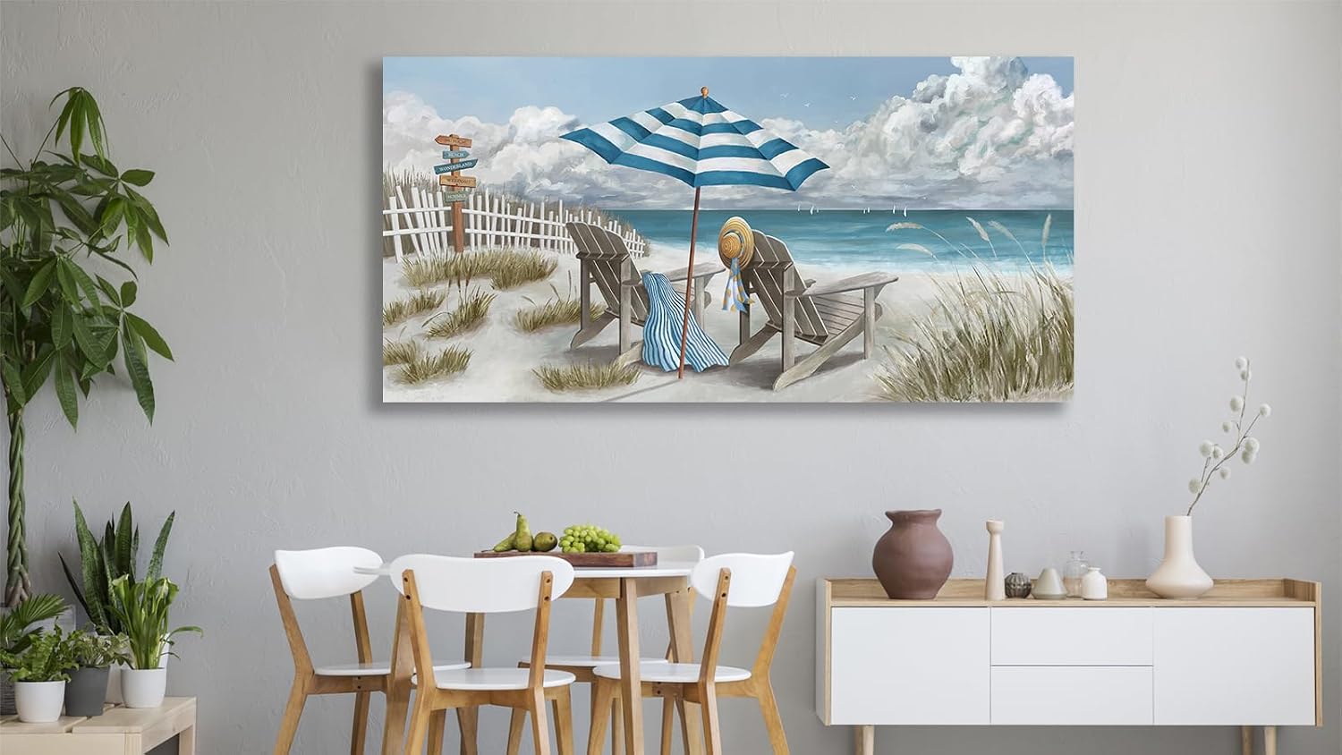 Shoci Summer Beach Wall Art - Large Blue Sky White Cloud Canvas Picture for Living Room Ocean Beach Painting Print Decor Peaceful Sea Life Artwork Wall Art for Bedroom Home Office Decoration 29' X 58'