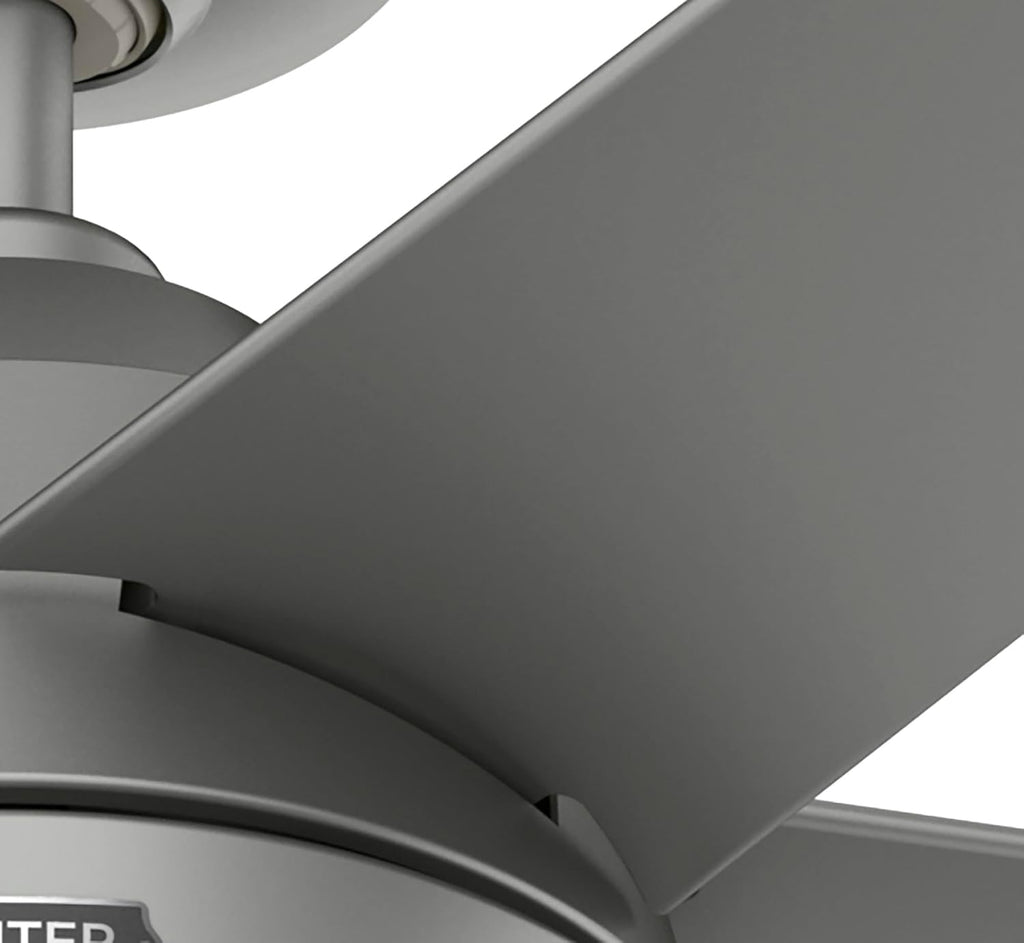 Hunter Skyflow 52 inch Indoor/Outdoor Ceiling Fan with Light and Wall Control, Matte Silver Ceiling Fan, 3 Speed WhisperWind Motor, 52612, for Coastal Patios, Pergolas, Bedrooms, or Living Rooms