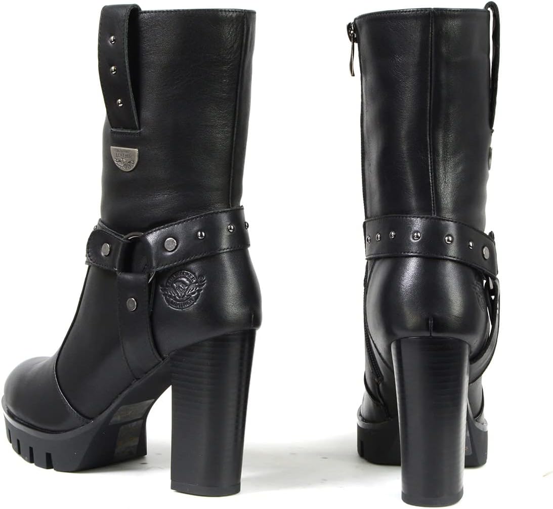 Milwaukee Leather MBL9303 Women's Classic Black Leather Casual Fashion Boots with Block Heel - 6