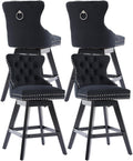 Black Bar Stools Set of 4, Modern Swivel Velvet Counter Height Barstools, Upholstered Kitchen Island Chairs with Button Tufted Back, Rivet Trim, Solid Wood Legs, 26' H Seat, Black