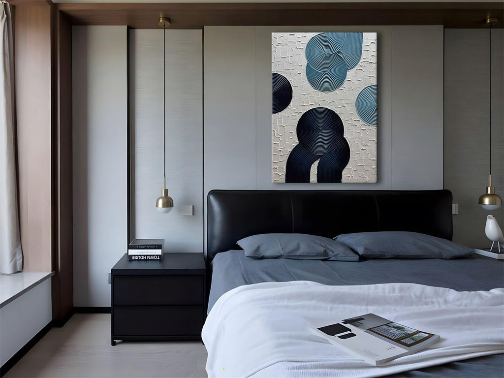 Slyart Blue and Black Abstract Textured Wall Art, Hand-Painted 3D Oil Paintings on Canvas Wall Art 40x28 inch Contemporary Art