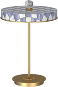 MACKENZIE-CHILDS LED Rechargeable Disk Table Lamp, Cordless Decorative Lamp, Purple-and-White Violet Check