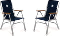 Boat Chairs High Back Navy Blue Deck Folding Marine Aluminum Teak Furniture Set of 2 M150NB
