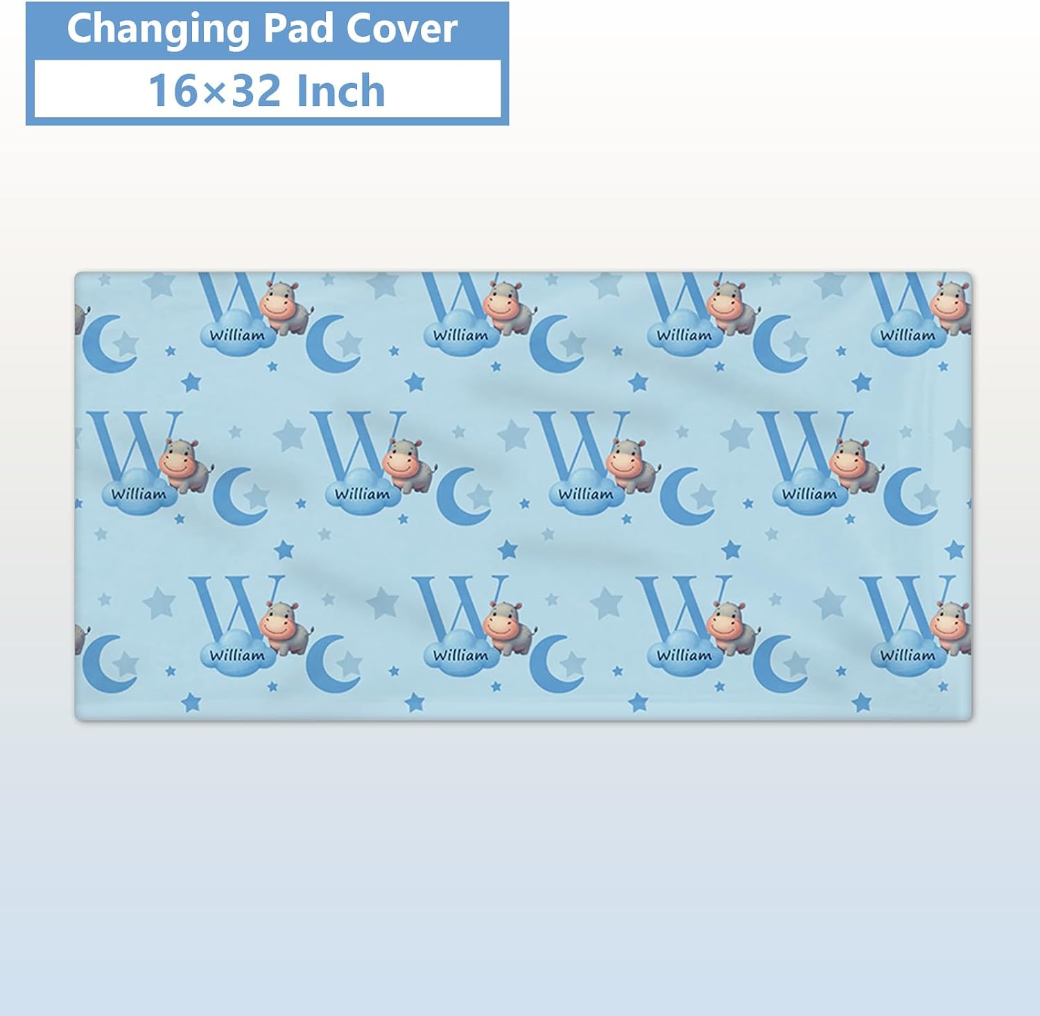 KAINSY Custom Crib Bedding Set, 5 Pcs Personalized Name Monogram Baby Crib Sets for Infants Toddlers, Blue Hippo Nursery Bedding Set for Boys Girls, Double Layer Baby Bedding Sets Customized Gifts
