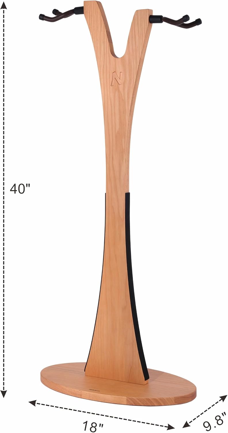 Nefelibata Wooden Guitar Stand, Handmade German Ash Solid Y-shaped Wood Racks Floor Holds 2 Guitars, for Electric Guitars, Acoustic Guitars, Classical Guitars, Banjos, Mandolins(Log)