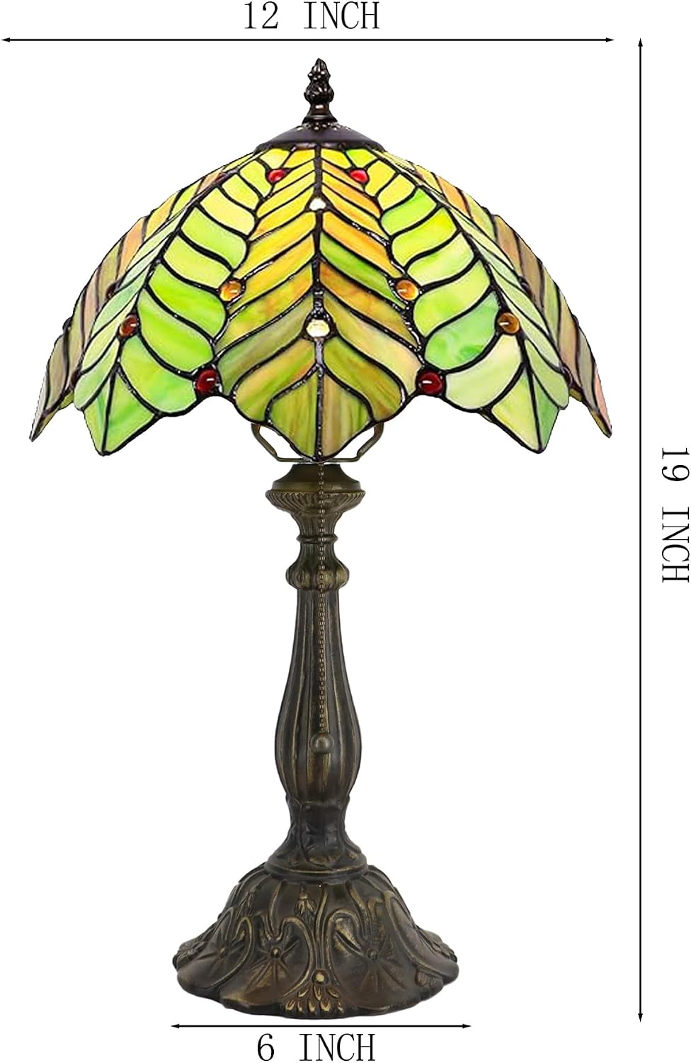 Tiffany Lamp Stained Glass Table Lamp Bedside Reading Light W12H19 Inches (Brown Green Leaf)