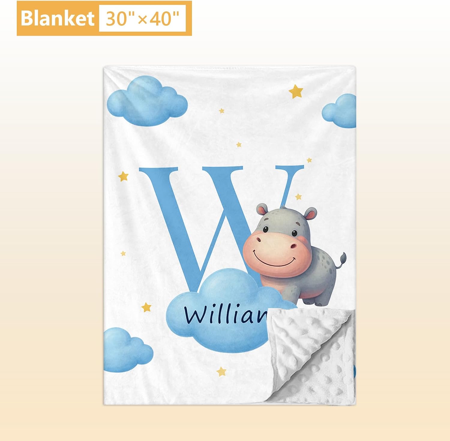 Terwex Custom Crib Bedding Set, 5 Pcs Personalized Name Baby Crib Sets for Newborns Infants Toddlers, Blue Hippo Nursery Bedding Set for Boys Girls, Double Layer Baby Bedding Sets Customized Gifts