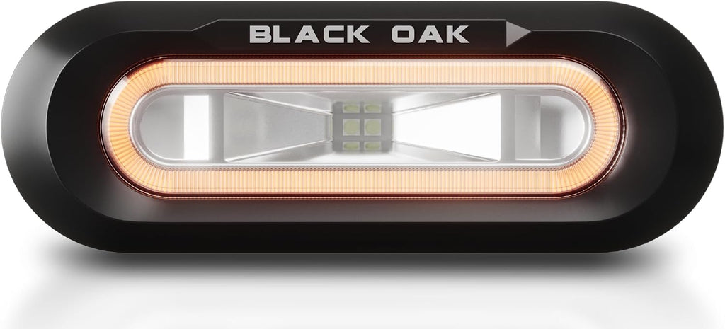 Black Oak Low Pro™ Marine Spreader Light – 2000 Lumens, 120° Beam, IP69K Rated – Flush Mount LED Deck/Dock Fixture for Boats (Black Housing, Amber Halo)