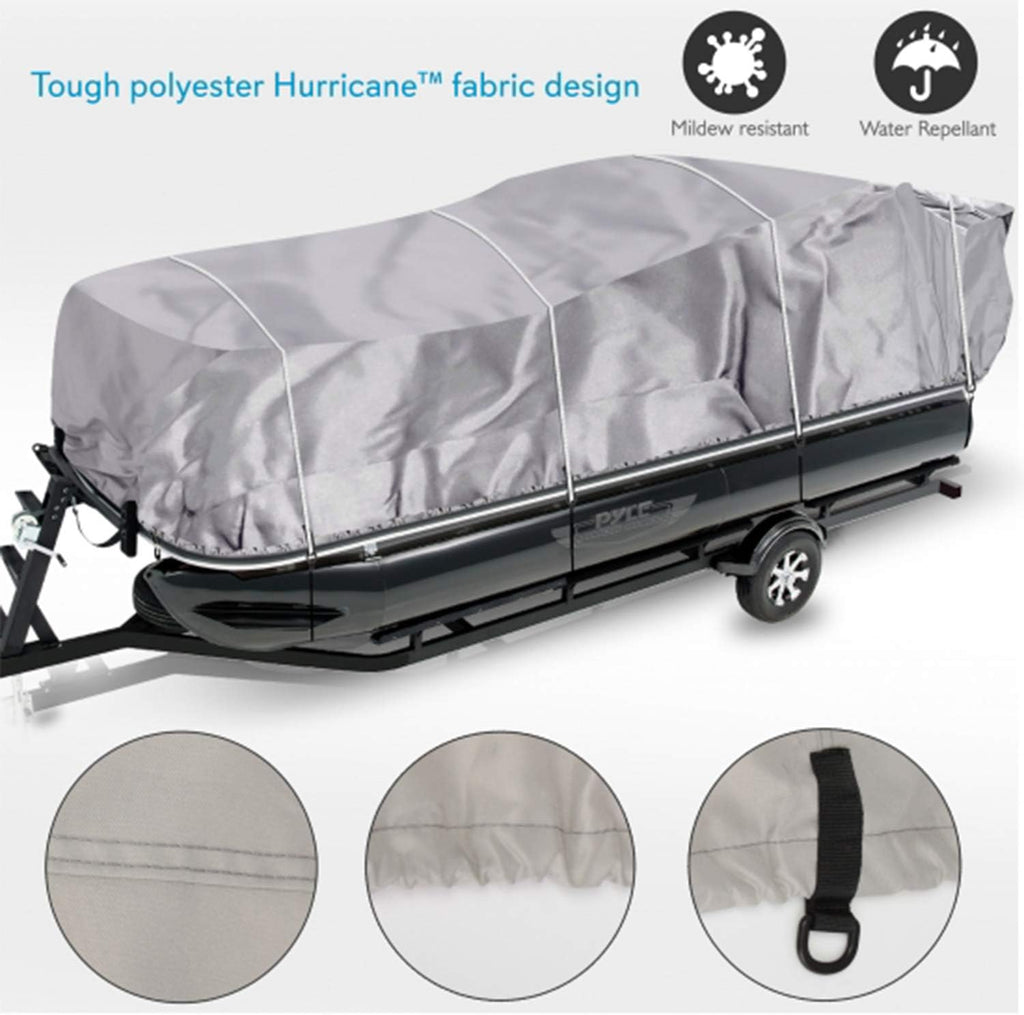 Pyle Universal Boat Adjustable Storage Cover - 25'-28'L to 96' Pontoon Boats Protection Custom Heavy Duty Waterproof Polyester Fabric, Snap Strap, Elastic Cord, Bag