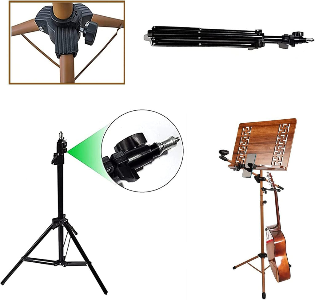 Two-in-one Dual-use Bamboo Book Stand, Music Stand With Phone Holder Microphone Holder, Violin Music Stand With Carrying Bag, Ideal As A Shelf For Picture Books Or Sheet Mu (Wood 17cm*45cm*75cm)