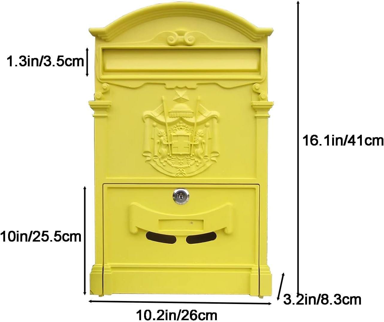 Mailboxes for Outside, Wall Mount Locking Mailbox, Vintage Large Capacity Mail Box, Security Mail Letter Metal Mailbox, for Outside(Yellow)