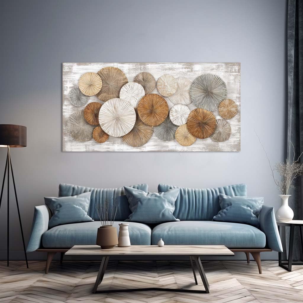 Abstract Vintage Canvas Wall Art 58x28 Inch – Extra Large Circle Textured Painting Horizontal Gallery Wrapped Canvas Print Geometric Decor Artwork for Living Room Bedroom Bathroom