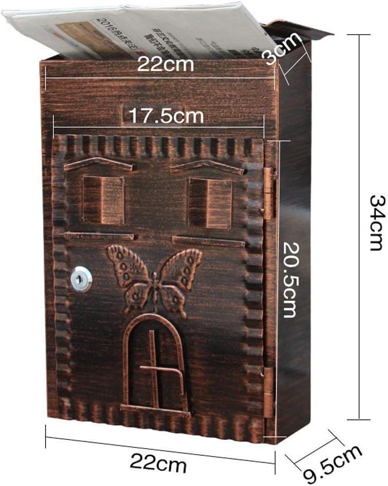 Mailbox European Style Outside Aluminum Wall Mount Post Box Secure Mailbox Letterbox Outdoor Retro Vintage Mailboxes (Bronze)