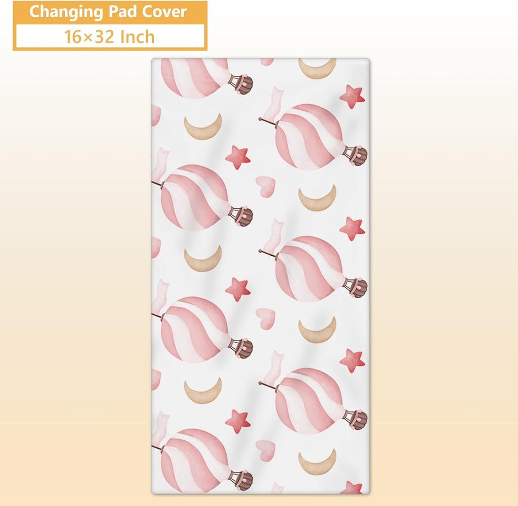 Terwex Personalized Baby Bedding Set, 5 Pcs Custom Infants Bedding Set with Infant Name, Double Layer Crib Set for Boys Girls, Customized Gifts for Nursery Toddlers Baby Shower, Hot Air Balloon Animal