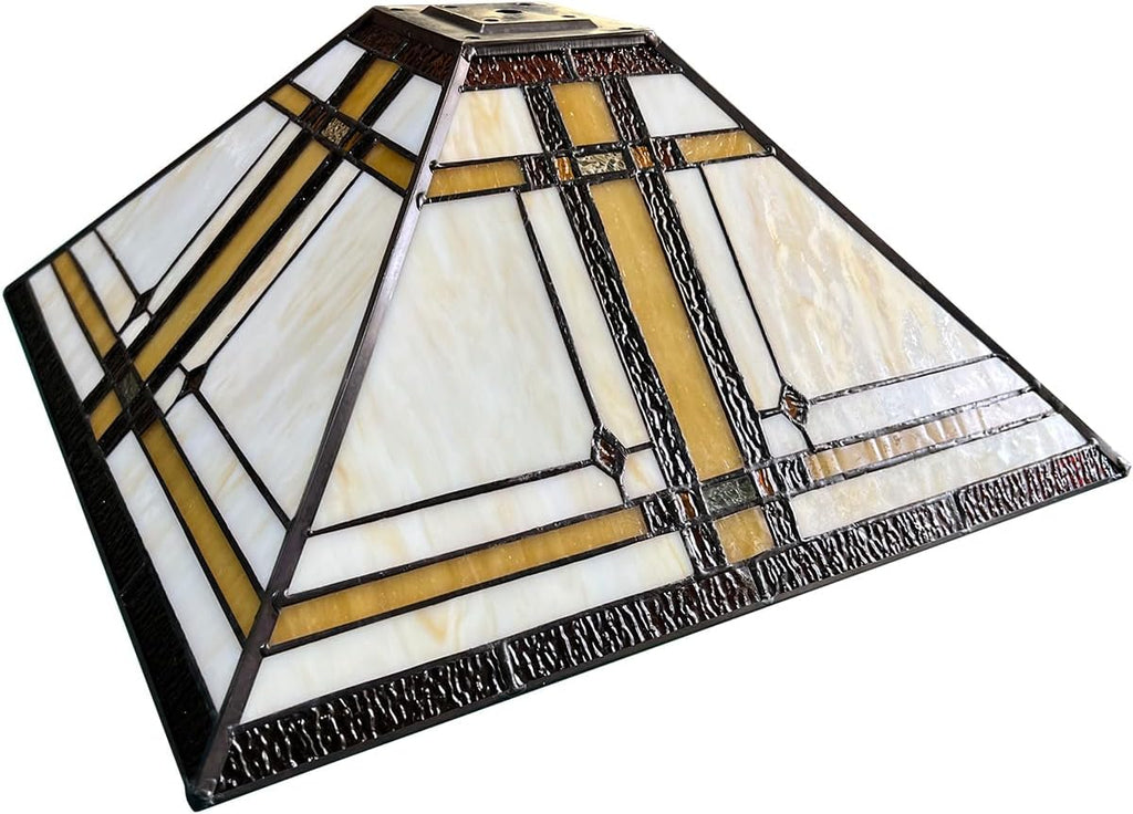 Capulina Tiffany Lamp Shade Accessories Replacement 16 Inches Wide Mission Cream Style Stained Glass Lampshade for Table Lamp Floor Lamp
