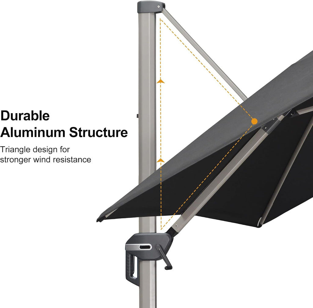 PURPLE LEAF 9' x 11' Patio Umbrella with Base Cantilever Umbrella Rectangular Outdoor Offset Umbrella with Champagne Frame and 360° Rotation for Garden Deck Pool, Black