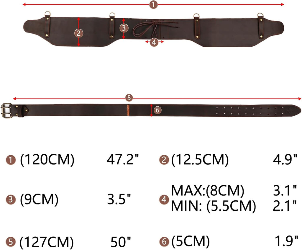 Tourbon Leather Construction Work Tool Belt with Suspenders for Men Faux Fleece Padded Heavy Duty Electrician's Combo Framing Carpenter Belts