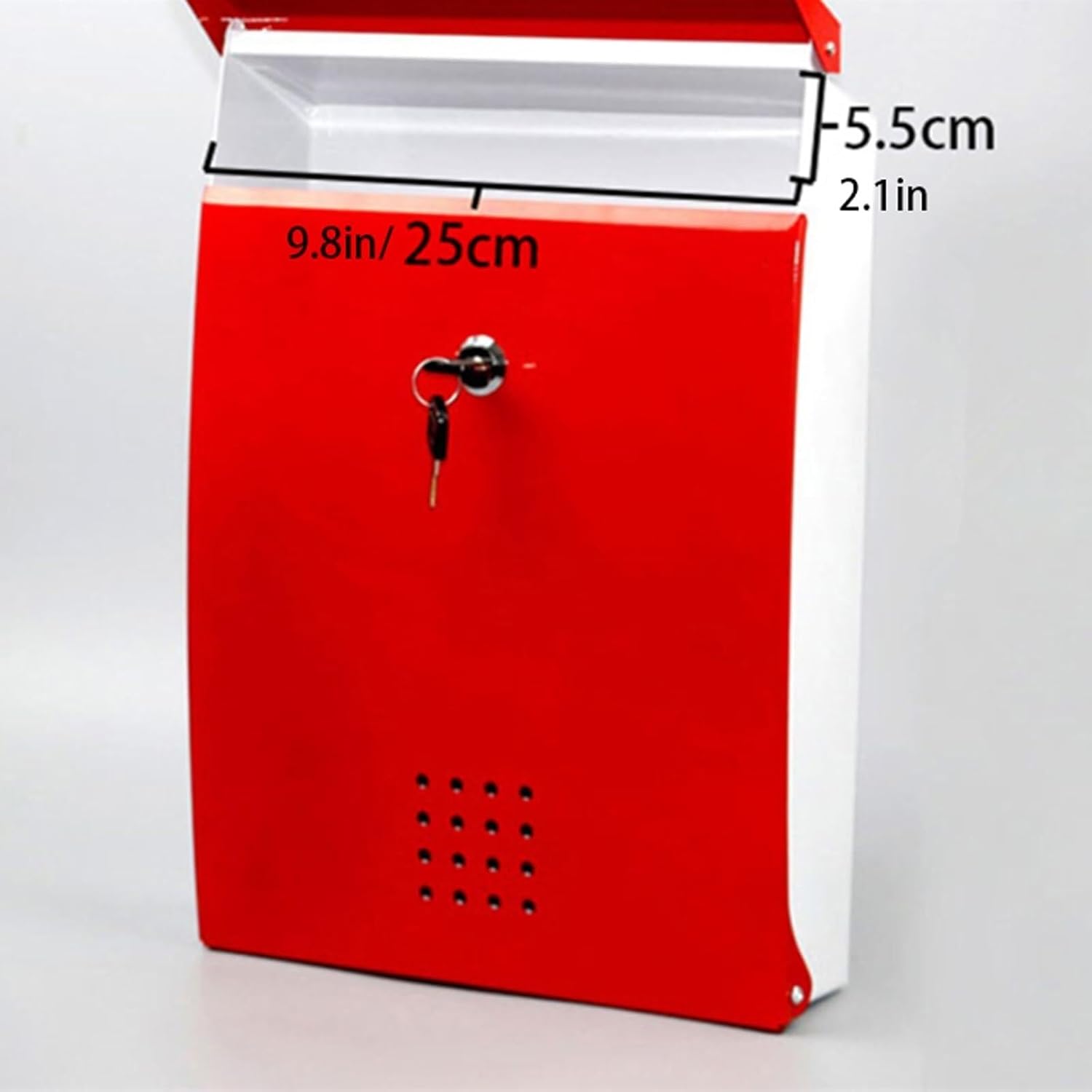 Outdoor Mailbox Lockable Post Office Box Wall Mount Letter Delivery Box Hanging Curbside Mailbox Metal Letterbox Box with Key Fashion(Rojo)