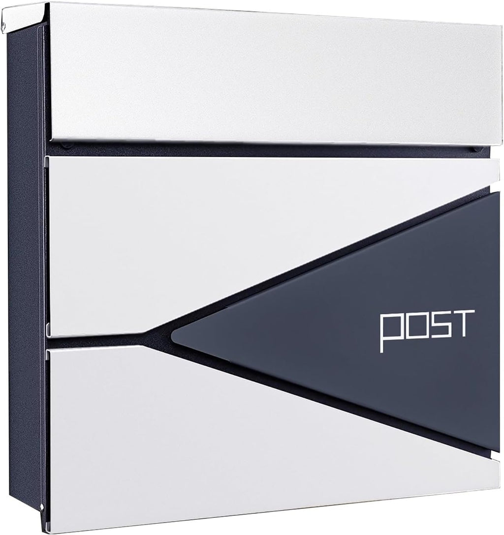 Mailboxes for Outside, Locking Wall Mount Mailboxes, Large Capacity Metal Mailbox, for Outside, Home, Office Business(Gray+White)