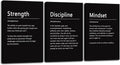 Canvas Painting Wall Art Success Quote Motivational Wall Art Strength Discipline Mindset Noun 3 Pieces Black Poster Positive Inspirational Framed Artwork Prints Picture for Home Office[72''Wx 36''H]