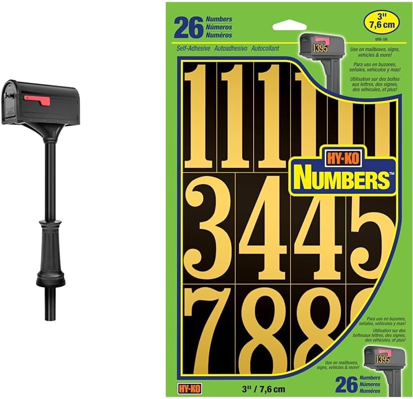 Architectural Mailboxes 7980B Roxbury Mailbox and Post Combo with Hy-Ko MM-5N 3' Gold Number Set