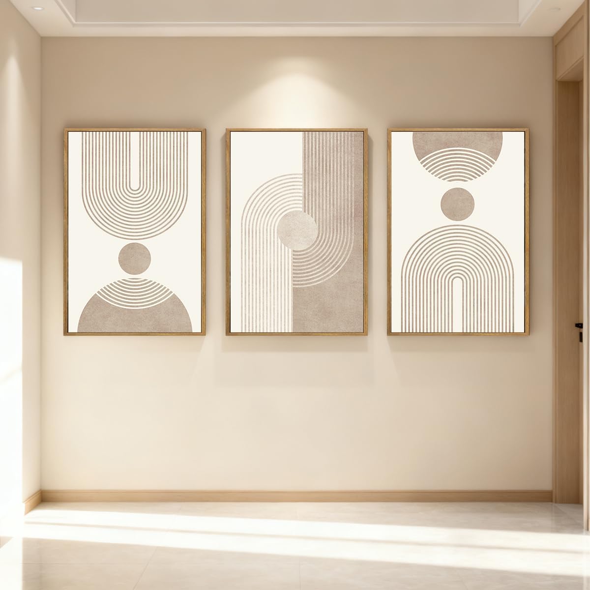 BINCUE Neutral Abstract Wall Art Beige Large Wall Decor Boho Mid Century Modern Artwork Art Print for Living Room Bedroom Office 24'x36' Set of 3 Gift