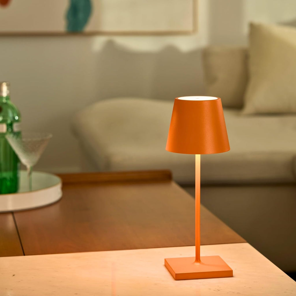 Zafferano, Poldina Pro Mini Lamp, Rechargeable Cordless Table Lamp with Touch Controls, Suitable for Indoor and Outdoor, Dimmer, 2200-3000 K, Height 11.8 Inches, Orange Color