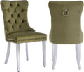 2 Piece Contemporary Velvet Upholstered Dining Chair with Chrome Stainless Steel Plating Legs, Nail Head Decro, Armless Tufted Dining Chair Fabric Dining Room Chair (Green&Silver, Set of 2)
