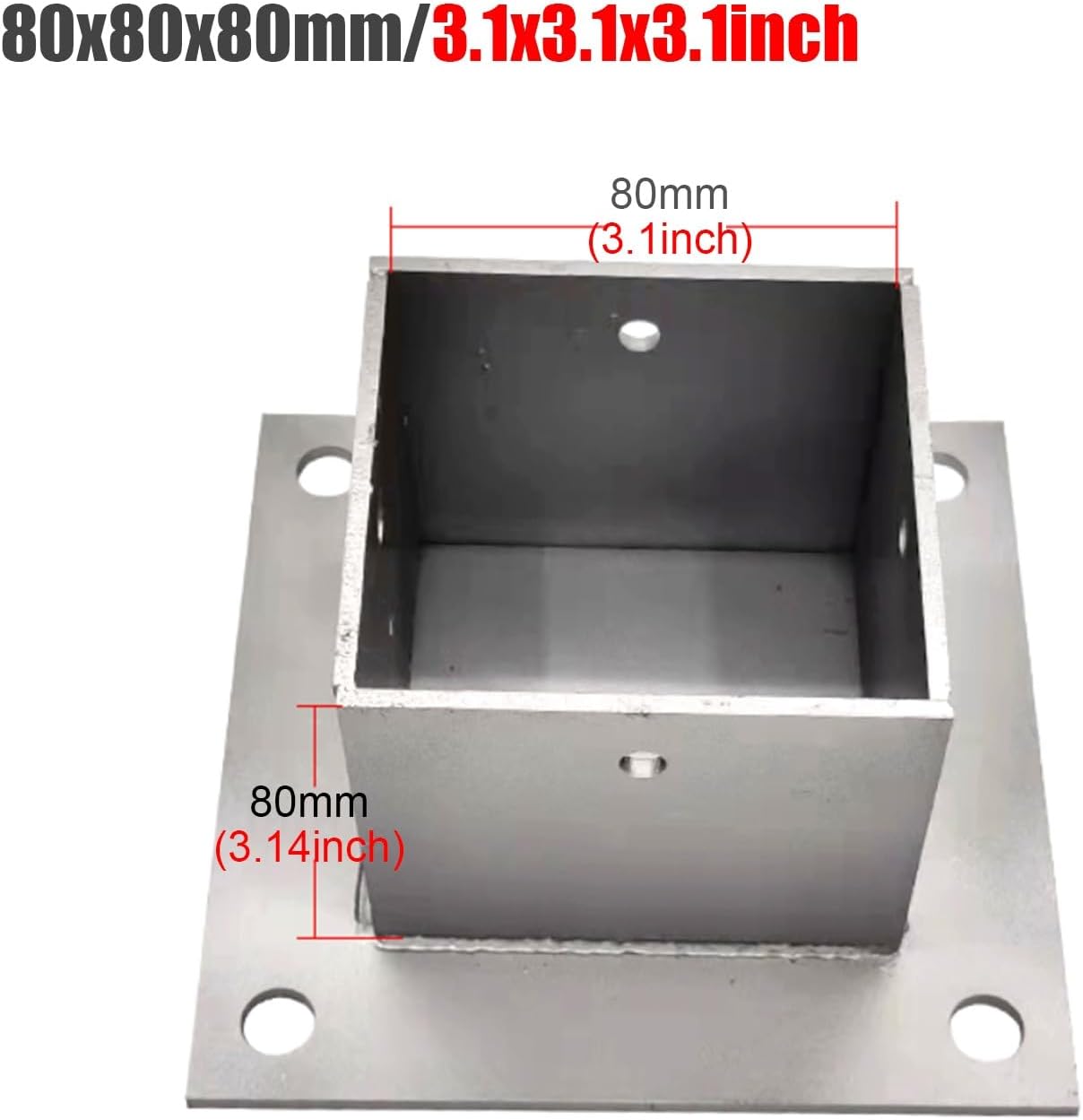 2 Pack Square Column Base Plate - Enclosed Wood Fence Post Anchor with Installation Kit, Metal Bracket for Concrete, Deck, Pergola, Mailbox (80x80 mm, 3.1x3.1 in)