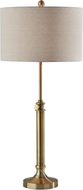 Adesso Antique Brass Table Lamp with Oatmeal Linen Shade – Adjustable Height Accent Light for Bedroom, Living Room, or Home Office, up to 34' Tall