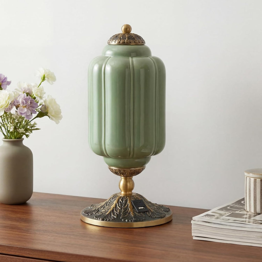 Milk Glass Touch Table Lamp, 3 Way Dimmable Green Lamp USB C+A Charging Ports, Modern Large Beside Lamps for Bedroom, Living Room, Desk LED Bulb Inculded