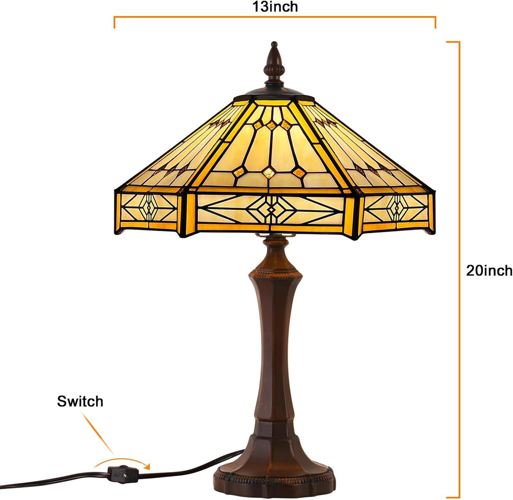 Capulina Tiffany Lamp Stained Glass Table Lamp 13x13x20 Inches Cream Hexagon Tiffany Style Desk Reading Lamp Decor for Home Office Bedroom Living Room