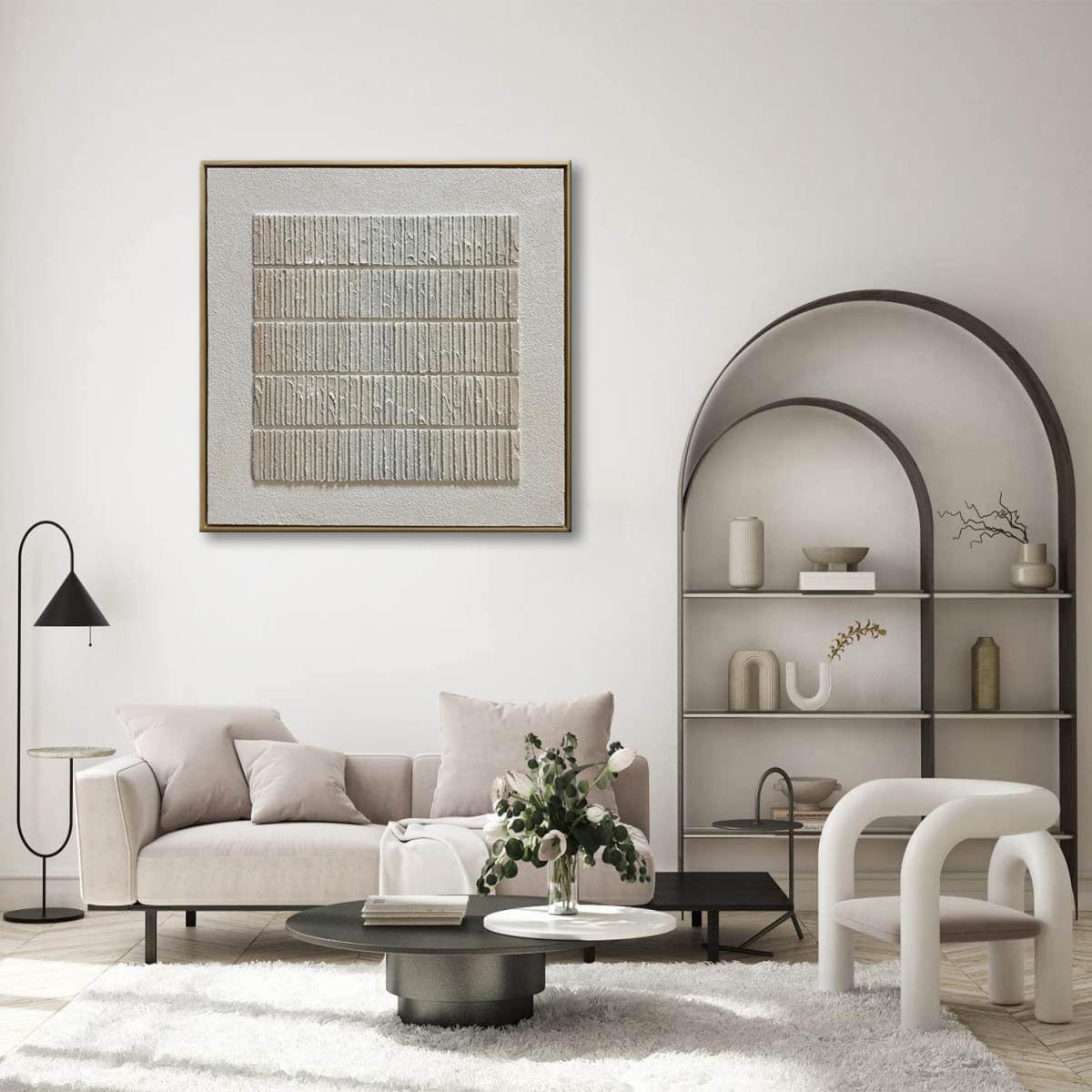 Slyart Beige Textured Wall Art Beige Minimalist Plaster Painting on Canvas 3D Wabi Sabi Wall Art Neutral Home Decor